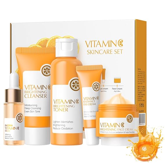 Vitamin C Skincare Set, Complete Face Care Kit with Cleanser, Toner, Serum, Eye Cream and Face Cream