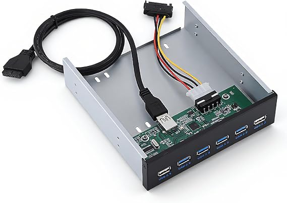 USB Front Panel Hub - 4 USB 3.0 + 2 USB 2.0 Ports, High-Speed Metal USB Hub for Desktop, Plug-and-Play Design, 19-pin to 6-Interface Adapter, Premium USB 3.0 Hub for PC Expansion
