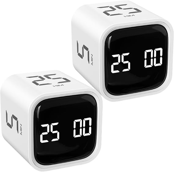 Rotating Productivity Timers 5/25/10/50, Desk Flip Timer for ADHD, 2 White