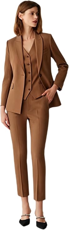 Women's 3 Piece Suit Single Breasted Jacket V Neck Vest Pants Business Casual Formal