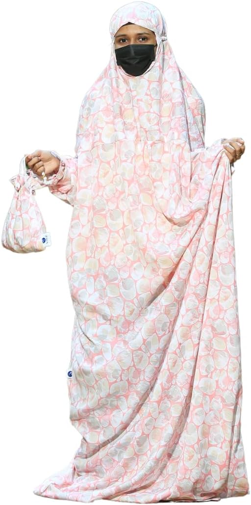 SAWB Islamic Prayer Dress for Women- Free Size, Muslim Dress with Hijab, Jilbab/Niskarakuppayam/Namaz Khimar/Prayer Clothes Niqab Khimar, Islamic Premium Prayer Clothes, Pink Bubble, 5X-Large