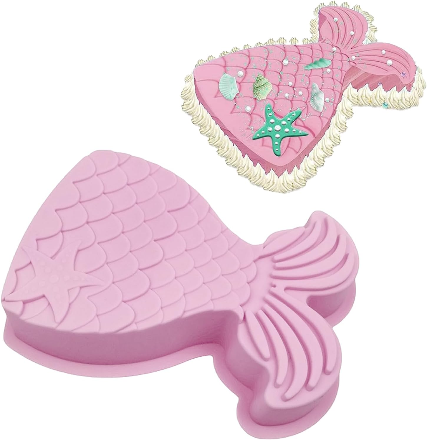 Cake Mould Silicone, Silicone Cake Tins for Baking, Mermaid Birthday Cakes Mould, Non-Stick Baking Pan for Cake Pudding Chocolate Mousse, Pink