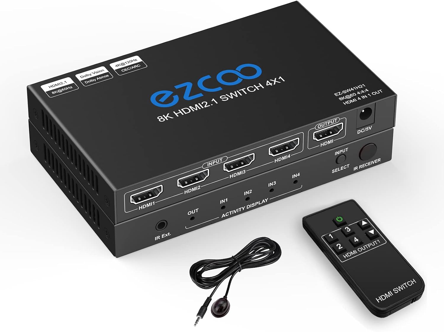 HDMI Switch 8K 4x1 4K 120Hz VRR GSync CEC ARC Atmos - HDMI 2.1 Switcher 4 in 1 Out 240Hz 144Hz HDCP Bypass 4 Port Selector,IR Remote for QLED Game Monitor PS5 Xbox PC Mac Window Apple TV Projector