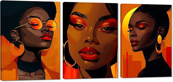 Novatique Black Women Wall Art African American Wall Decor Black Female Pictures Painting HD Canvas Print Black Girl Colorful Home Decor for Living Room Bedroom Bathroom, 12” x 16” x 3Pcs