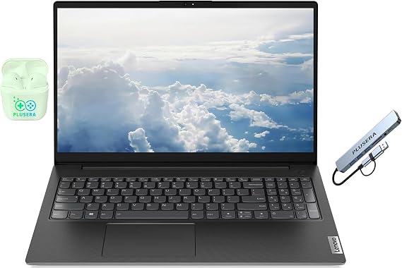 Lenovo V15 G4 15.6" FHD Laptop Computer, 24GB RAM 1.5TB Storage (1TB SSD+512GB Docking Station Set), 8-Cores AMD Ryzen 7, Windows 11, PLUSERA Earphones, Black