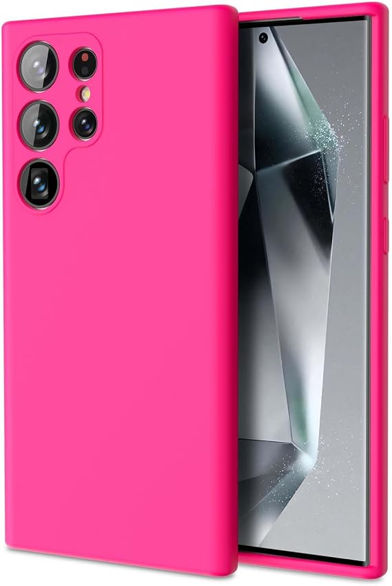 ZUSLAB Silicone Case Compatible with Samsung Galaxy S24 Ultra 6.8 Inches, TPU Rubber Gel Cover Support Wireless Charging, Anti-Scratch Shockproof Bumper Slim Fit for Galaxy S24 Ultra Case, Neon Pink