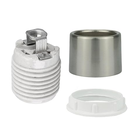 E26 Medium Base Ceramic Light Socket with Shade Ring, Keyless Porcelain Socket with Brackets,1-Pack (Binding Screw Terminals, 1)