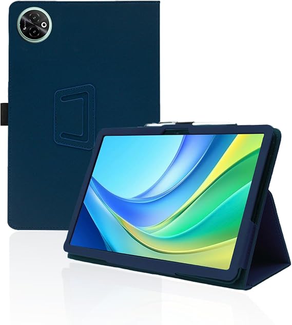 for DOOGEE Tab E3 Max 14 Inch Android Tablet Case,BOVUGAC Folding Stand Protective Cover with Pencil Holder and Wrist Strap,Full Protection, Premium PU,Scratch Resistant(Dark Blue)
