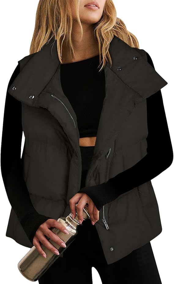 Women Puffer Vest Zip Up Stand Collar Quilted Sleeveless Jacket Winter Warm Puffer Padded Lightweight Down Coat