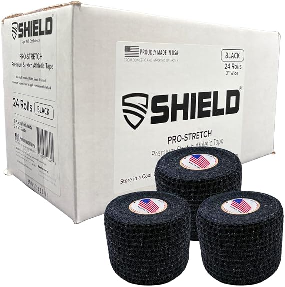 Shield PRO-Stretch Premium Elastic Athletic Tape - 2 Inch 24 Roll Case - (Black)