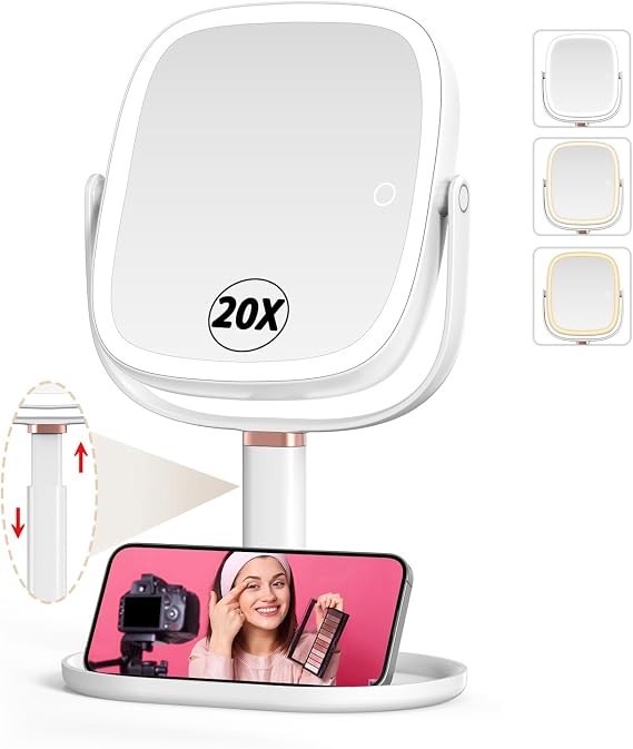 Mocado Makeup Mirror with Lights, 1X/20X Magnifying Mirror with Light