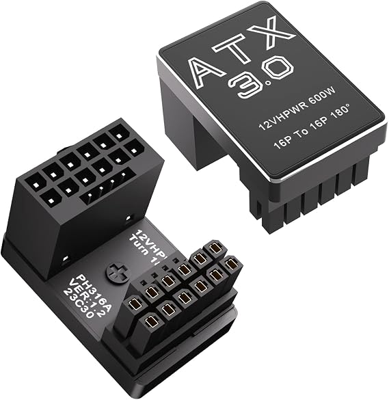 12VHPWR 180 Degree Angled Adapter: Aluminum ATX 3.0 16 Pin GPU Power Connector 600W Pcie5.0 Power Adapter for 12+4pin RTX 3090Ti 4070Ti 4080 4090 Graphic Card GPU (Type A)