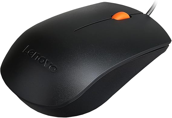 Lenovo 300 USB wired computer mouse - full size optical ambidextrous with 1600 DPI, reliable USB-A connection, easy 3-button navigation long lasting, durable, black