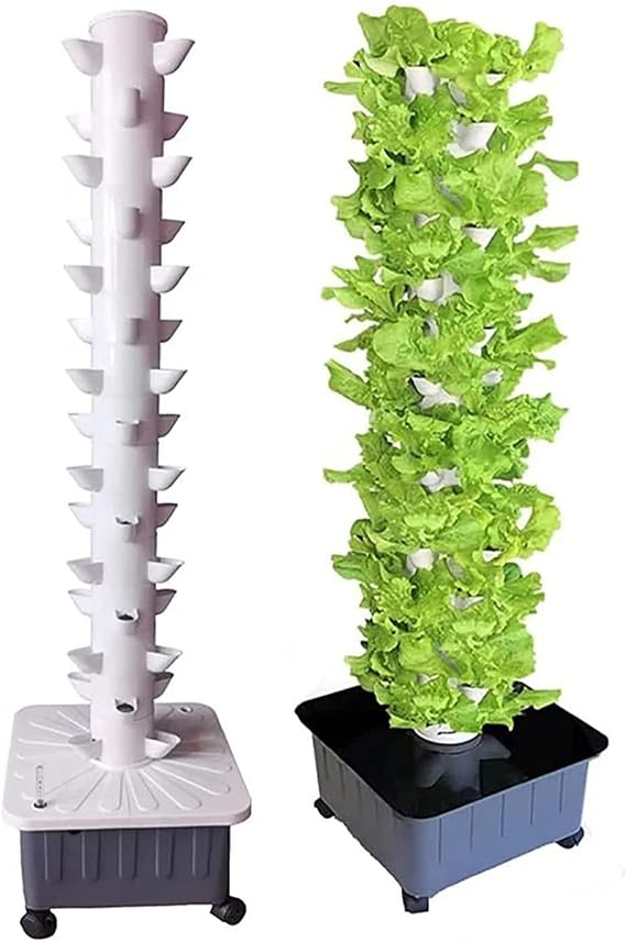 Hydroponics Tower, 45 Pods Hydroponic Growing System, Tower Aeroponics Growing Kit with Pump and Movable Water Tank,for Home Kitchen ing