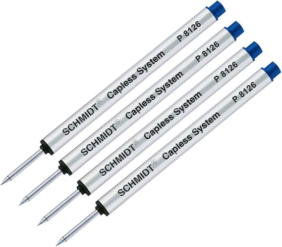 4 Pack - Schmidt P8126 Short Version at 3.88" Capless Rollerball Refill - Blue