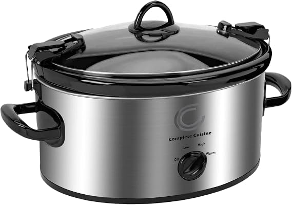 Complete Cuisine CC-SL-6100-LL-SS 6-Quart Oval Slow Cooker with Locking Lid and Stainless-Steel Exterior