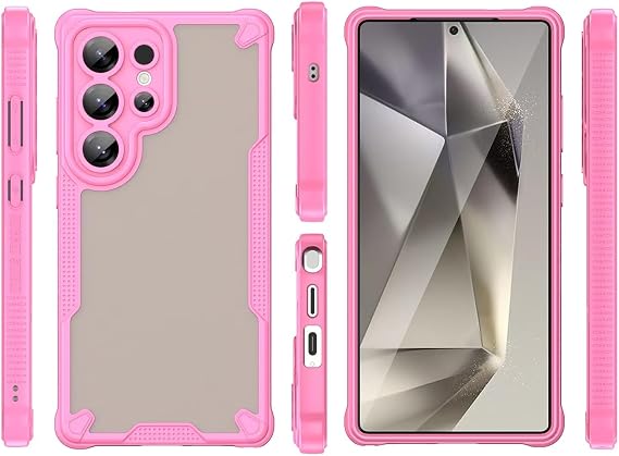 Case for Galaxy S25 Ultra Case, SM-S938U Samsung S25 Ultra Case Screen Protector, Translucent Matte PC Hard Back Shockproof Case Slim Thin Phone Cover for Samsung Galaxy S25 Ultra Pink