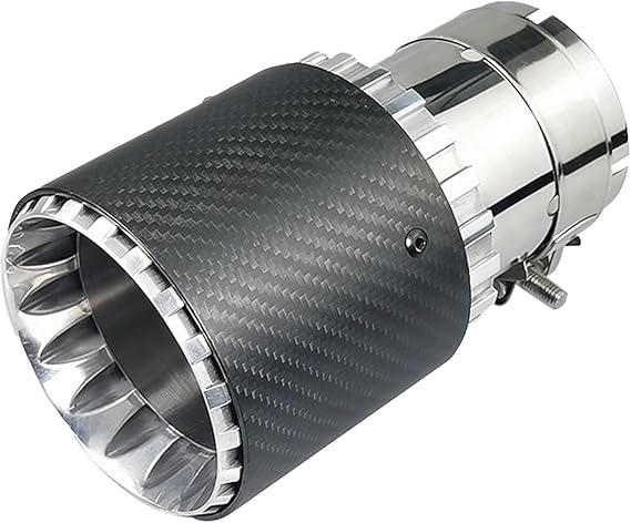 Car Exhaust Tailpipe Muffler Tip Fit for 2.5"(63mm) Inlet Exhaust Pipe Stainless Steel and Carbon Fiber End Pipe 89mm Outlet Modification Rear Tailpipe End Throat (Straight Black Silver)