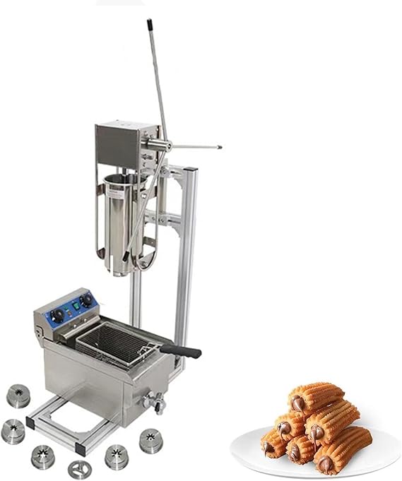 Commerical Mannual Churro Maker Machine 6L Stainless Steel Spanish Churro Maker Machine Multifunction Churro Maker Kits Body+Stand +Fryer R+Nozzles
