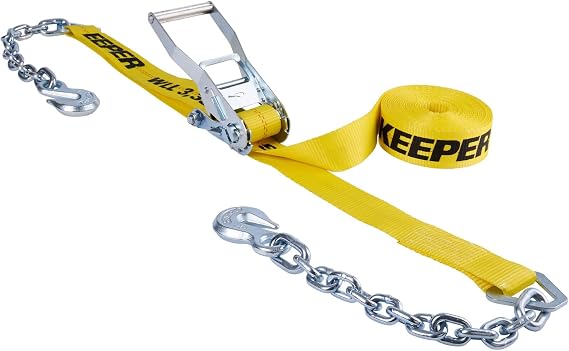 Keeper - 2" x 27' Heavy Duty Ratchet Tie-Down with Chain End and Grab Hook - 3,333 lbs. Working Load Limit and 10,000 lbs. Break Strength