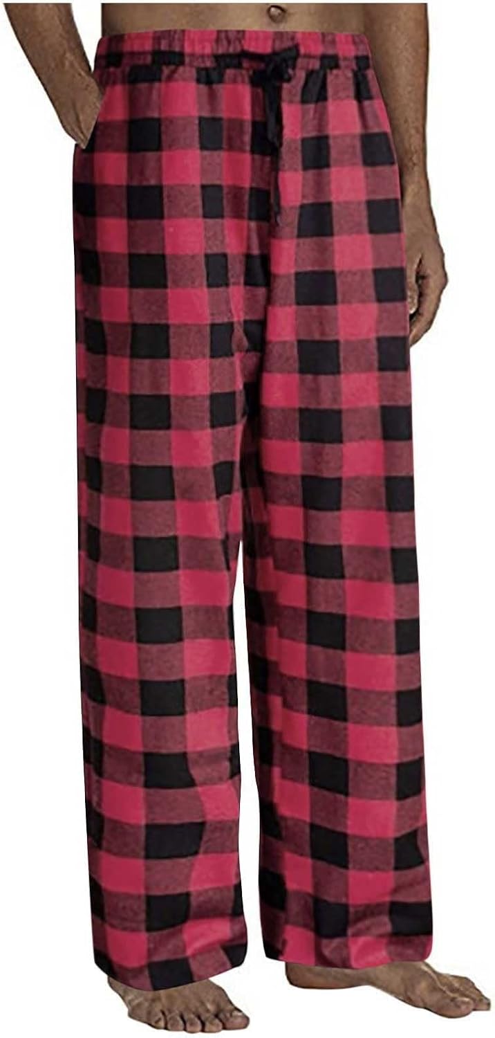 Christmas Pants for Mens Buffalo Plaid Flannel Comfy Lounge Pants Elastic Waistband Drawstring Joggers Sweatpants