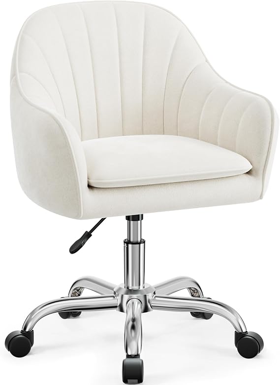 Vanity Chair with Wheels, Comfy Home Office Desk Chairs Adjustable Modern Velvet Makeup Vanity Chairs for Bedroom Living Room-Beige