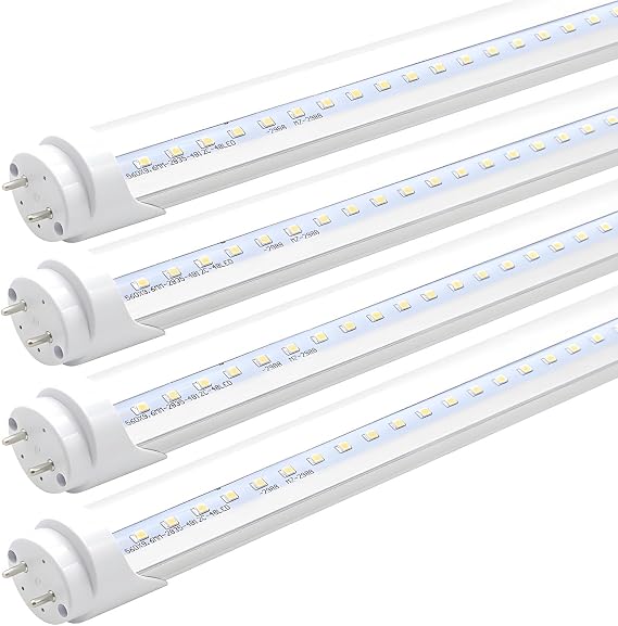 KALINA 2FT LED Tube Lights, 8W (25W Fluorescent Bulb Replacement), 5000K Daylight White, Ballast Bypass, Clear Cover, Pack of 4