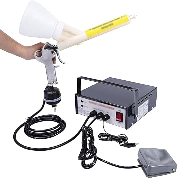 DOrorO Powder Coating Gun, Manual Electrostatic Powder Coating System with W/Foot Switch, 5 Stage Adjustable, Powder Coating Spray Gun Machine Portable Painting Industrial,Black