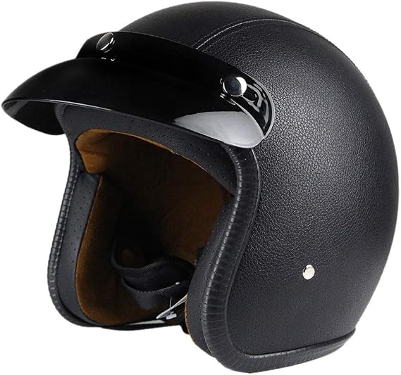 3/4 Open Face helmet, Motorcycle Helmet Flat leather Black (S)