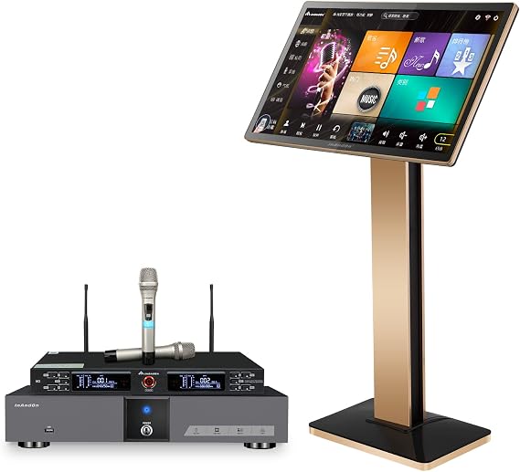2020 InAndon KV-V5 Pro Karaoke Player 8T, with 2 Wireless Mic, 21.5'' Capacitive Touch Screen Intelligent Voice Keying Machine Real-time Score The Latest Style (KV-V5 Pro+8TB +21.5" Touch Screen)