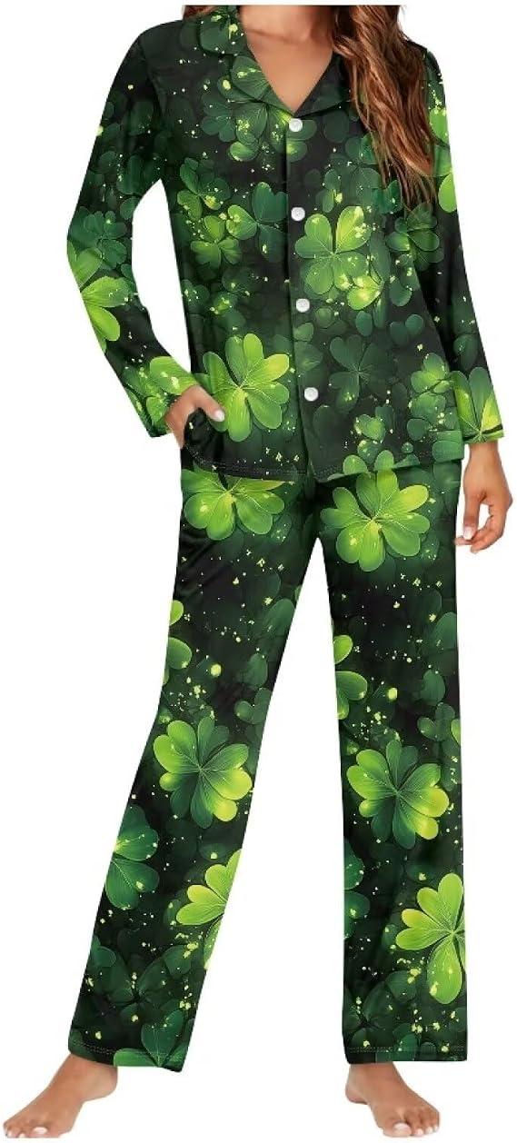 Pajamas for Women Set Long Sleeve Button Down Pajama Set Womens Button Up Top Pants