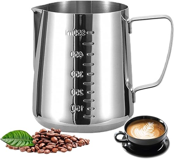 Milk Frothing Pitcher Cappuccino Coffee Milk Frother Cups Stainless Steel,12oz/20oz/34oz Steaming Pitcher Coffee Bar Espresso Machine Accessories Milk Jug,Measurements Inside(size:20oz)