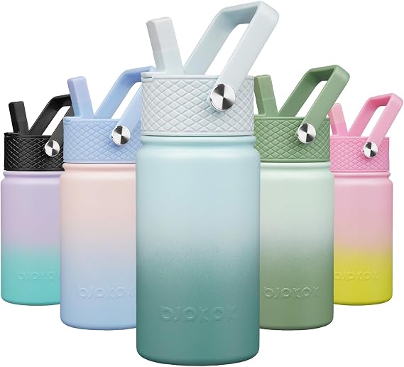 BJPKPK Insulated Water Bottle, 15oz Stainless Steel with Straw Lid | Leak Proof, BPA-Free, Vacuum Insulated, Keep Drink Cold & Hot, Metal Water Bottle for Travel, Gym, Office, Cupholder Friendly