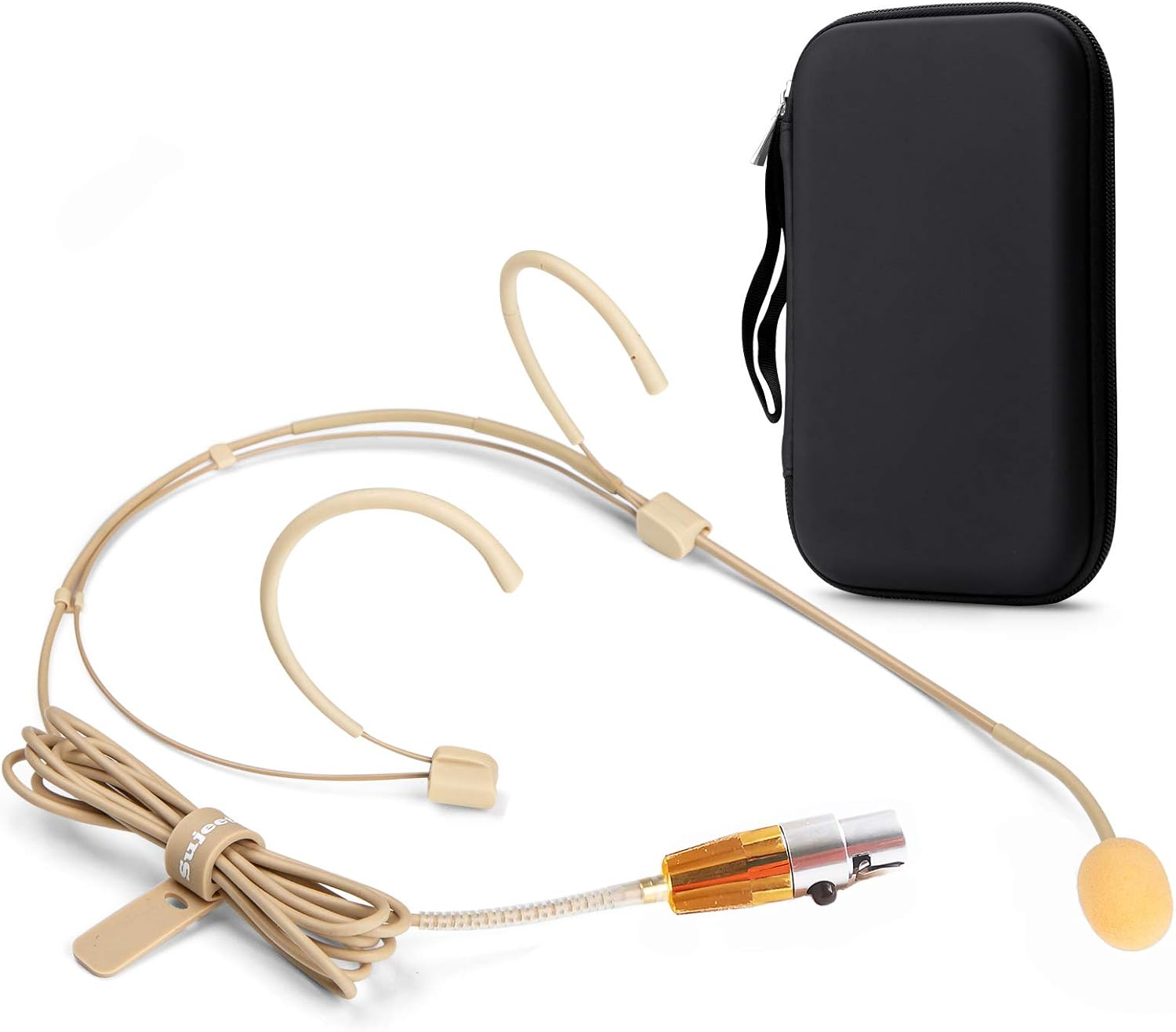 Headset Microphone - Discreet Dual Ear Hook Headworn mic Ideal for AKG Samson Wireless Bodypack Transmitter for Lectures, Theater, Podcasts With Rugged Storage Case - 3 Pin Mini XLR TA3F Plug