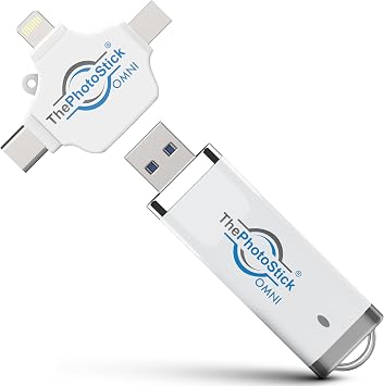ThePhotoStick Omni 64GB USB Flash Drive & Memory Stick Automatic Photo & Video Backup for iPhone, Android, Mac & PC Multiport Connection to Easily Store & Transfer Files