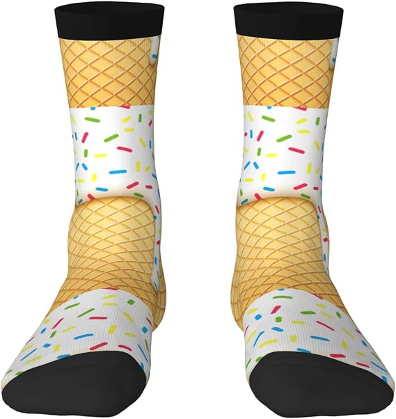 White Ice Cream For Socks For Men Dress Crew Socks For Athletic Basketball Tennis