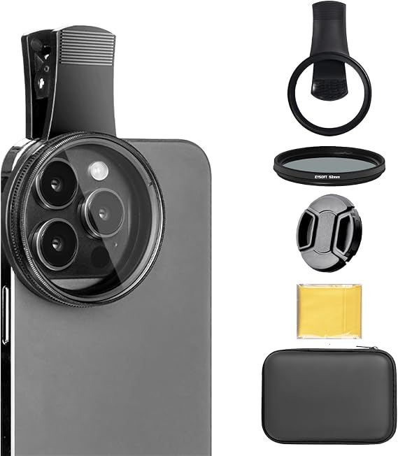52mm Clip-on CPL Phone Camera Lens Filter Kit, Circular Polarizer Polarizing Filter Compatible with iPhone 16 15 14 13 12 11,Upgrade Smartphones Portable Polarizer