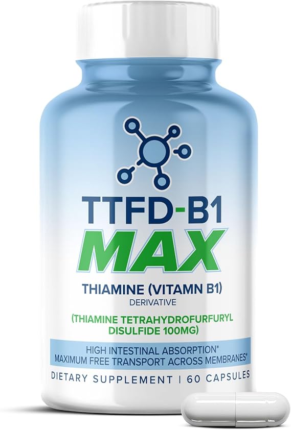 MAXLIFE NATURALS TTFD Thiamine B1 Supplement 100 mg 60 Capsules | Vitamin Derivative Support, Fat Soluble Formula, Unflavored Easy Swallow, Made In USA Quality