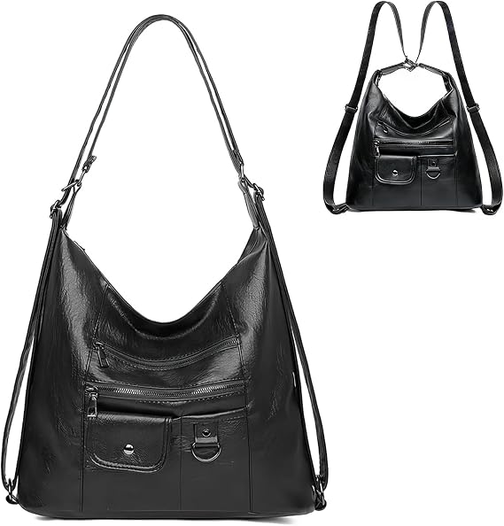 Hobo Tote Bag for Women PU Leather Shoulder Convertible Backpack | Ladies' Small Rucksack with Adjustable Strap, Medium Casual Daypack with Multiple Pockets, Ideal for Daily Commute Travel