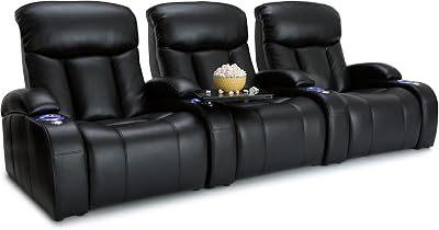 Seatcraft Grenada FRONTROW Theater Seating®, Living Room, Italian Leather, 7.5 Shorter Than a Standard Grenada, Black Row of 3