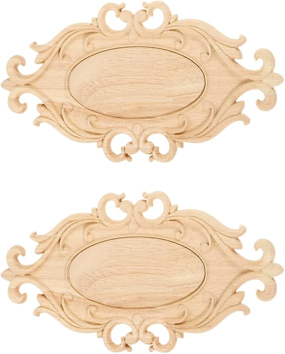2Pcs Wood Carved Appliques Onlays Center Flower Carving Decals Furniture