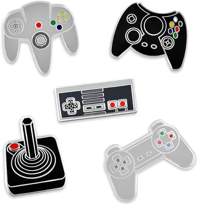 PinMart's Retro Video Gaming Controller Enamel Lapel Pin Set for Gamers, Jackets, Backpacks, Cool Video Game Gifts, Gaming Accessories, Collectible Gamer Pins