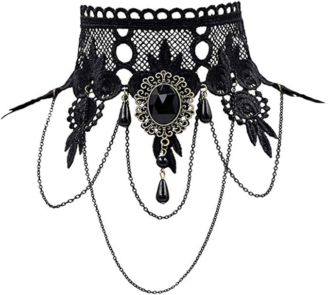 iWenSheng Halloween Costumes Jewelry for Women | Steampunk Black Lace Choker Necklace Gothic Jewelry Accessories, Vampire Choker Necklace Costume for Teen Girls