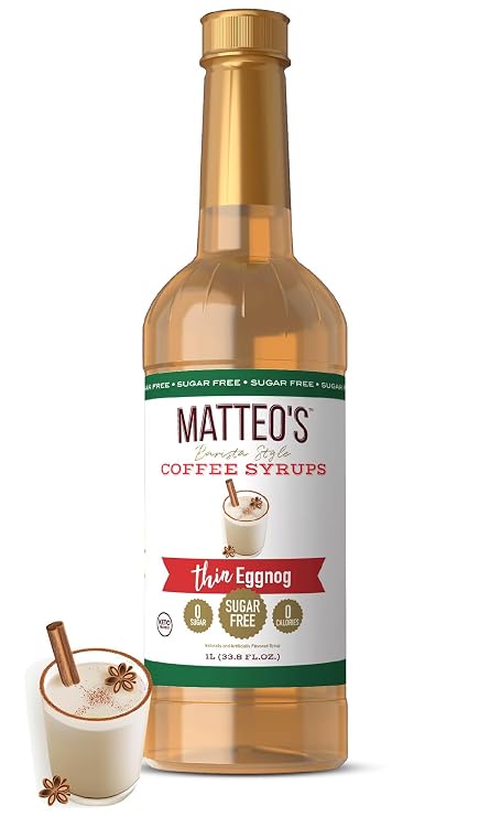 Matteo's Eggnog Syrup for Coffee, Desserts & Cappuccinos, 33.8oz, 1 Pack | Sugar Free Eggnog Syrup For Coffee, Cappuccinos, Desserts, Hot Or Cold Beverages, Zero Calories