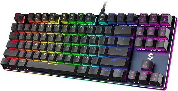 Black Shark RGB Mechanical Gaming Keyboard LED Backlit Wired Keyboard with Blue Switches, Fully Programmable, Anti-Ghosting 87 Keys for PC Laptop, Sixgill K1
