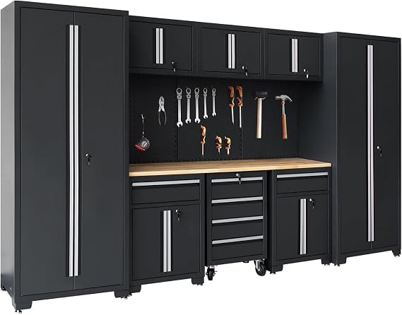 Garage Storage Cabinet System 12-Pcs Workshop Set, Black