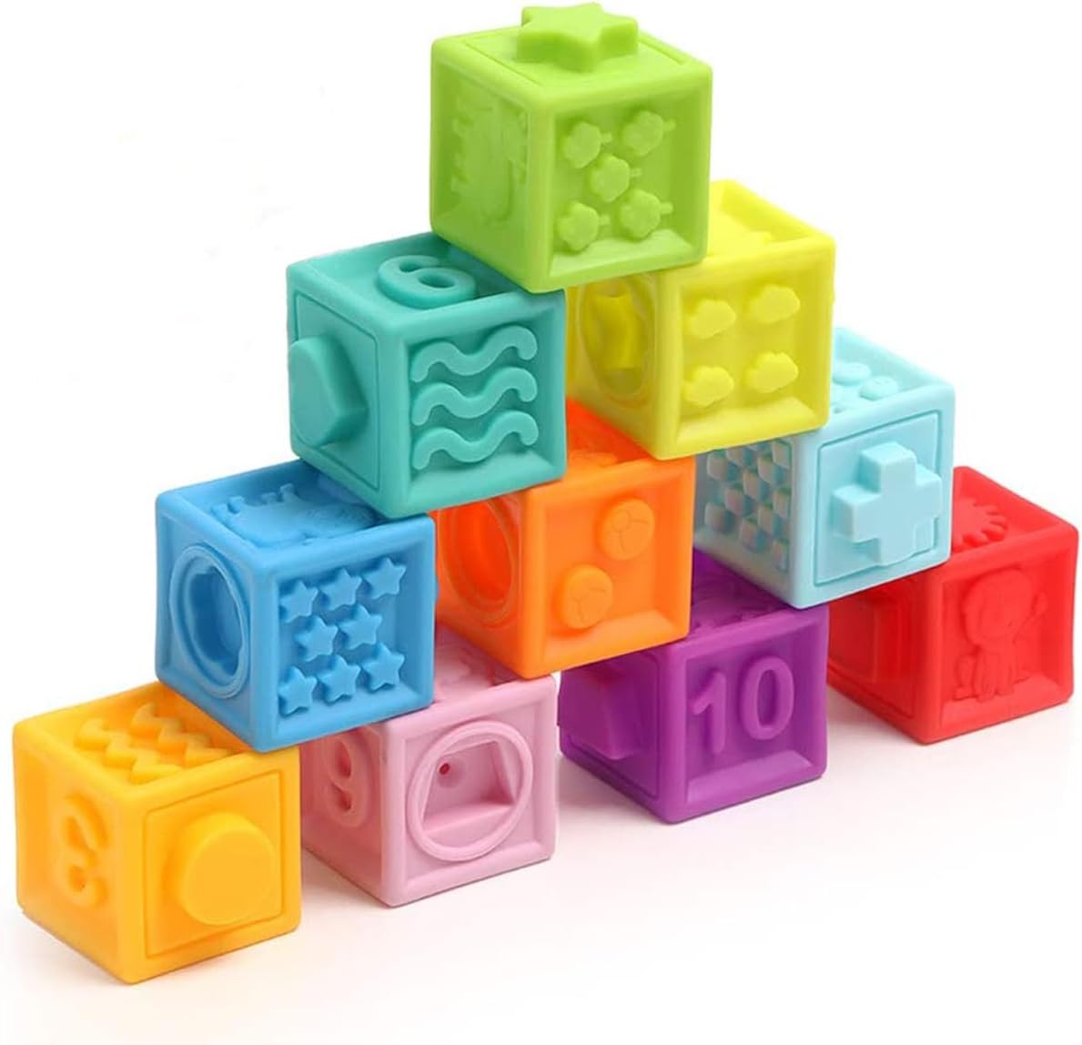 Sensory Sensory Cubes | Numbers, shapes teach colors | Bath and daily games | Soft and easy to clean | Stackable | Interlocking design | Montessori type baby toy