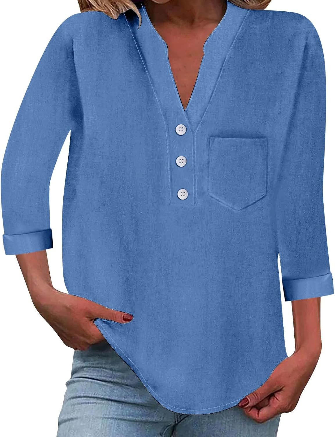 Tops for Women Trendy 34 Length Sleeve Casual Summer Fashion Shirts Loose Fit Lightweiht Tshirts Cotton Linen Lounge Top