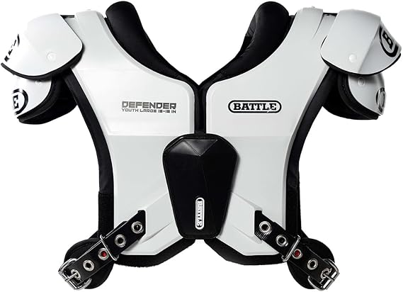 Battle Sports Defender Football Shoulder Pads | Aerospace-grade construction, Durable materials, Airflow ventilation reduces heat, Foam neck roll, Removable sternum guard