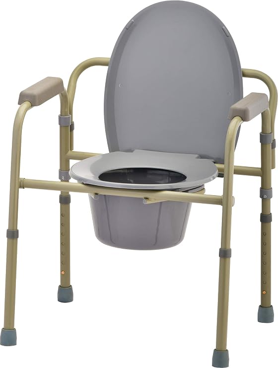 NOVA Medical Products Folding Commode, Over Toilet and Bedside Commode,  with Splash Guard/ Bucket/ Lid, Gray, 1 Count
